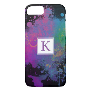 Abstract Paint Splashes & Swirls on Black Monogram iPhone 8/7 Case