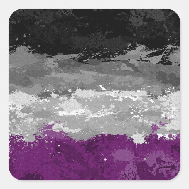 Abstract Paint Splatter Asexual Pride Flag Pattern Square Sticker (Front)