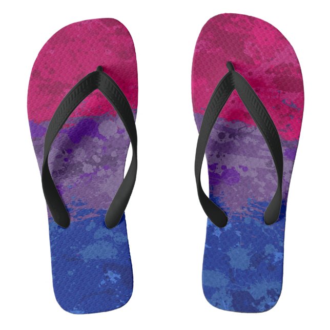 Abstract Paint Splatter Bisexual Pride Flag  Flip Flops (Footbed)