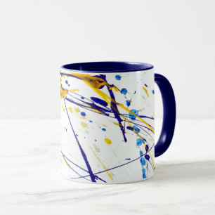 Abstract Paint Splatter in Blue and Gold Mug