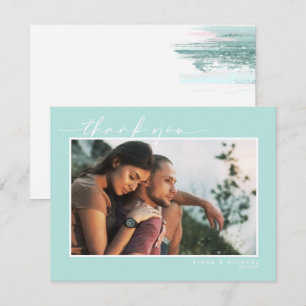 Abstract Paint Stroke Wedding Thank You Teal ID886 Card