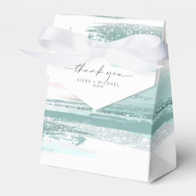 Abstract Paint Stroke Wedding Thank You Teal ID886 Favour Box (Front Side)