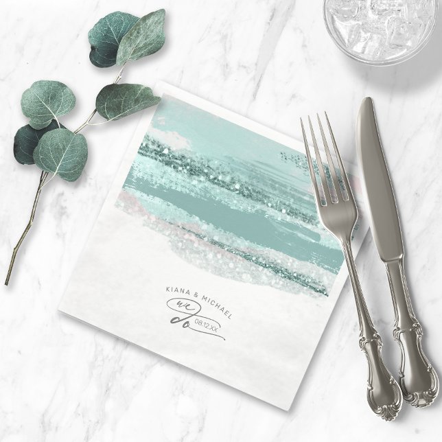 Abstract Paint Strokes Wedding We Do Teal ID886 Napkin (Creator Uploaded)
