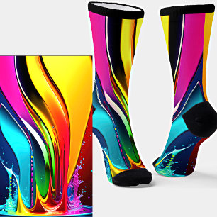 Abstract Paint Swirls with Splash on Black Socks