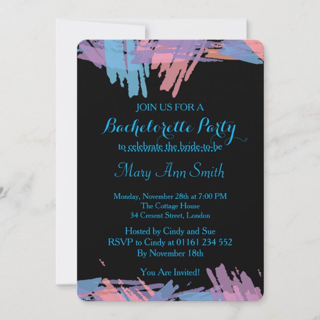 Abstract Paint with Water Colour Bachelor Party Invitation (Front)
