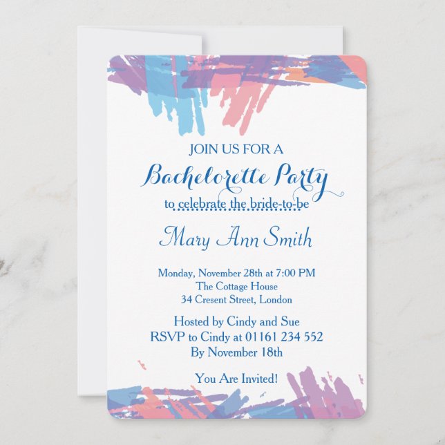 Abstract Paint with Water Colour Bachelor Party Invitation (Front)