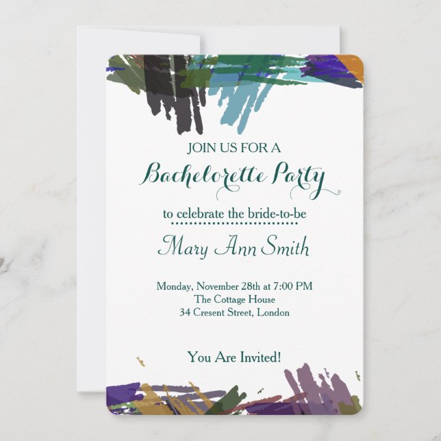 Abstract Paint with Water Colour Bachelor Party Invitation (Front)
