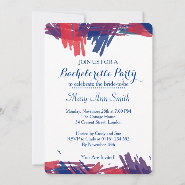 Abstract Paint with Water Colour Bachelor Party Invitation (Front)