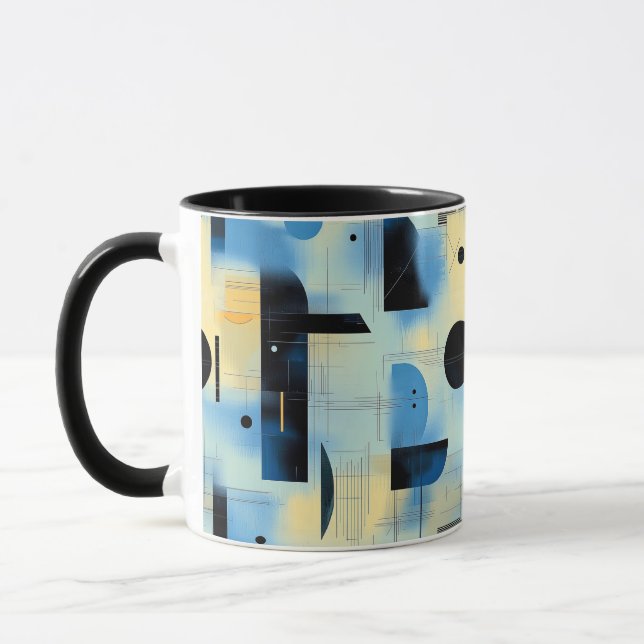 Abstract painted composition in blue and yellow mug (Left)