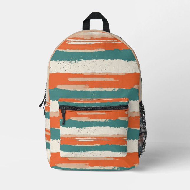 Abstract Painted Distressed Stripes Terracotta Printed Backpack (Front)