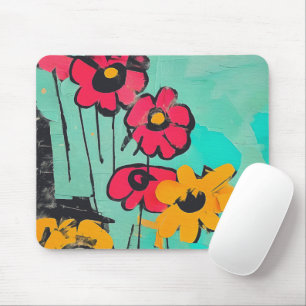 Abstract Painted Flowers Mouse Mat
