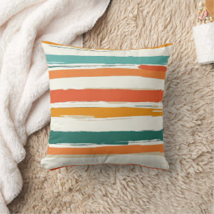 Abstract Painted Horizontal Brush Stripes Boho Cushion