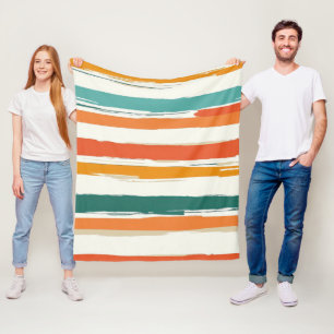 Abstract Painted Horizontal Brush Stripes Boho Fleece Blanket