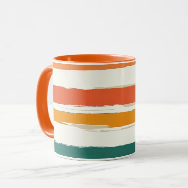 Abstract Painted Horizontal Brush Stripes Boho Mug (Front Left)