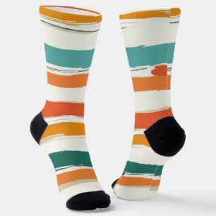 Abstract Painted Horizontal Brush Stripes Boho Socks