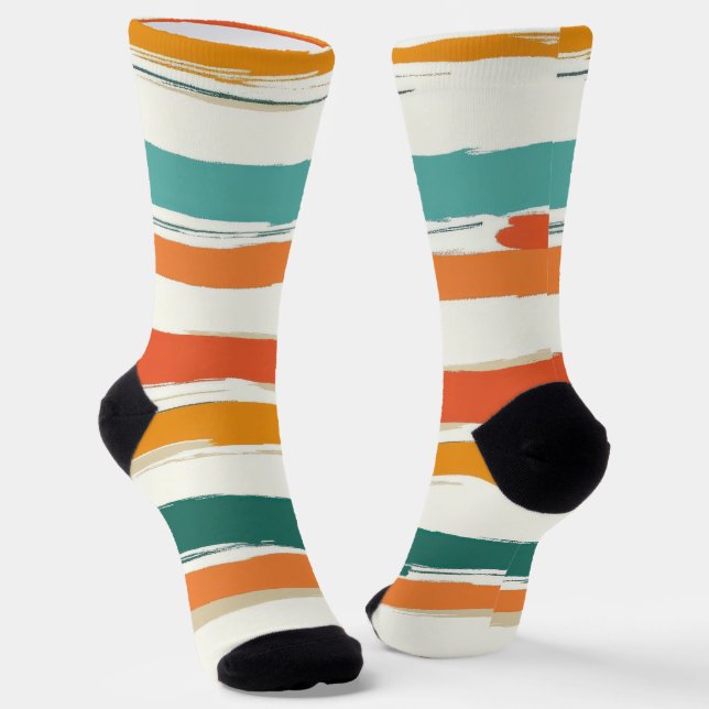 Abstract Painted Horizontal Brush Stripes Boho Socks (Angled)