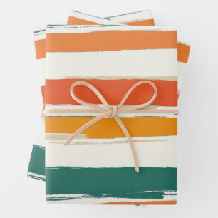 Abstract Painted Horizontal Brush Stripes Boho Wrapping Paper Sheet