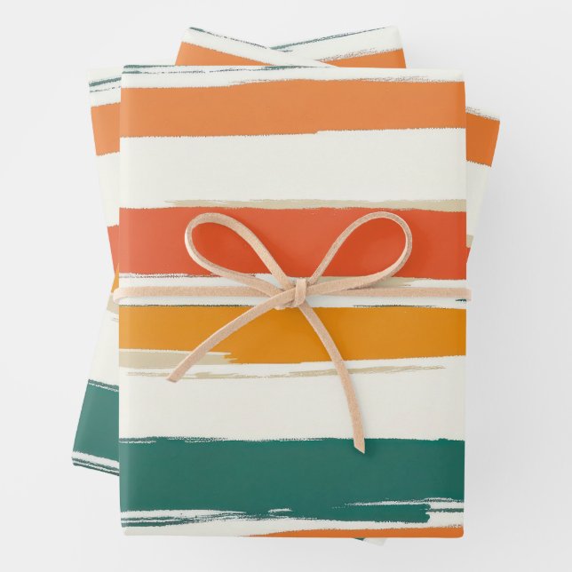 Abstract Painted Horizontal Brush Stripes Boho Wrapping Paper Sheet (In situ)