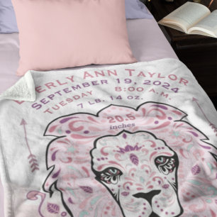 Abstract Painted Lion Baby Girl Birth Stats Record Fleece Blanket