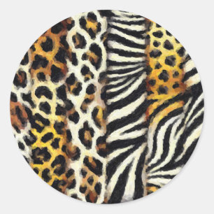 Abstract Painted Mixed Wild Animal Print Classic Round Sticker