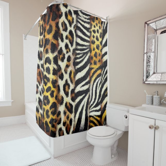 Abstract Painted Mixed Wild Animal Print Shower Curtain (In Situ)