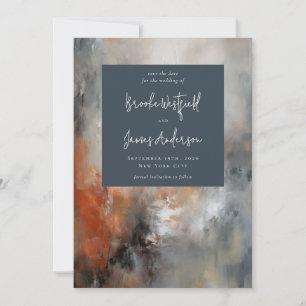 Abstract Painted Modern Grey Terracotta Wedding Save The Date