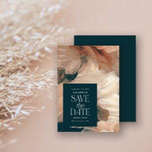 Abstract painted modern teal cream terracotta chic invitation