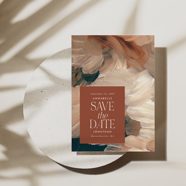 Abstract painted modern teal cream terracotta chic invitation (Creator Uploaded)