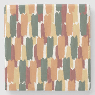 Abstract Painted Stripe Mediterranean Hues Stone Coaster