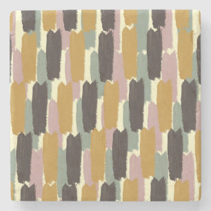 Abstract Painted Stripe Retro Botanical Stone Coaster