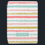 Abstract Painted Stripes Monogram iPad Air Cover<br><div class="desc">Chic modern stylish case design features an abstract painterly brush stroke stripe pattern personalised with your monogram initials or name in a simple rectangle frame. Click Customise It to change monogram font and colours to create your own unique one of a kind design!</div>