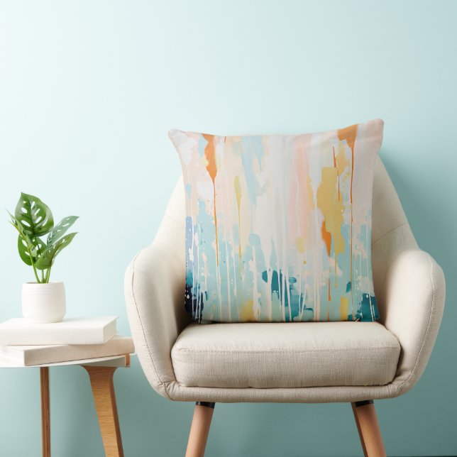 Abstract Painted Turquoise Orange  Cushion (Chair)