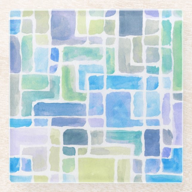 Abstract painted watercolor background. glass coaster (Front)