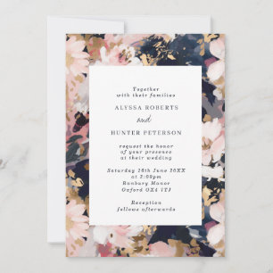 Abstract Painterly Blush & Navy Floral Wedding  Invitation