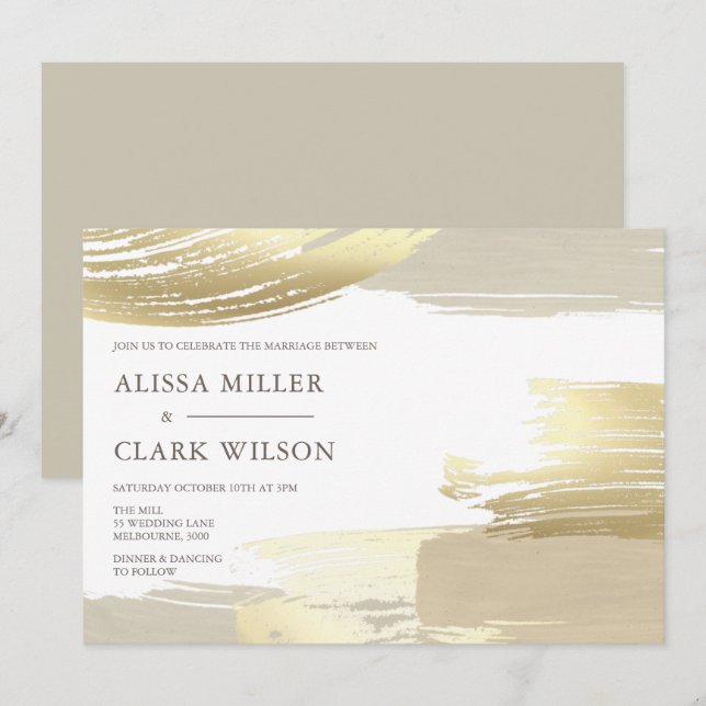 Abstract Painterly Gold Neutral Wedding Invitation (Front/Back)