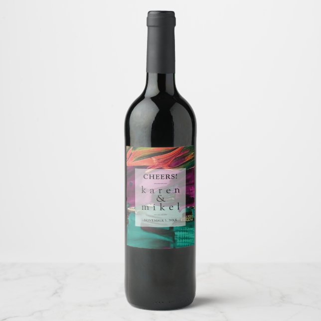 Abstract Painting Acrylic Wedding Wine Label (Front)