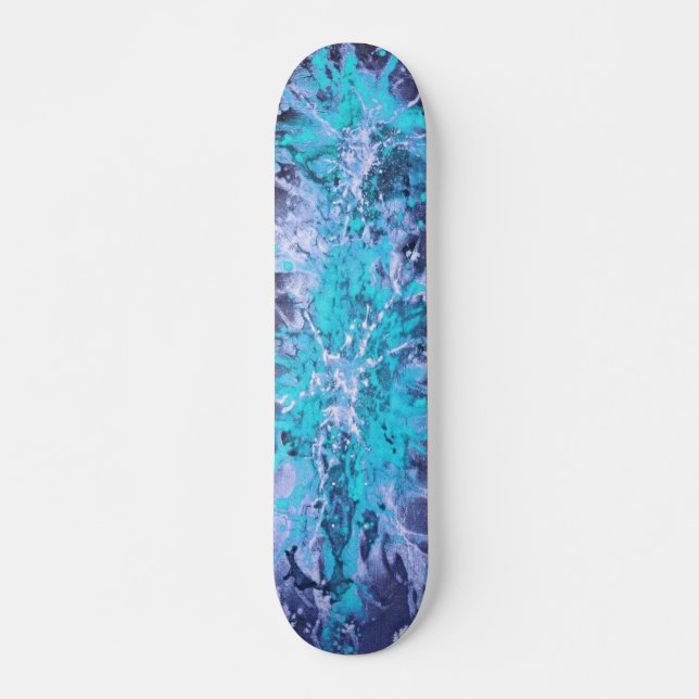 Abstract painting | blue splattergrunge skateboard (Front)