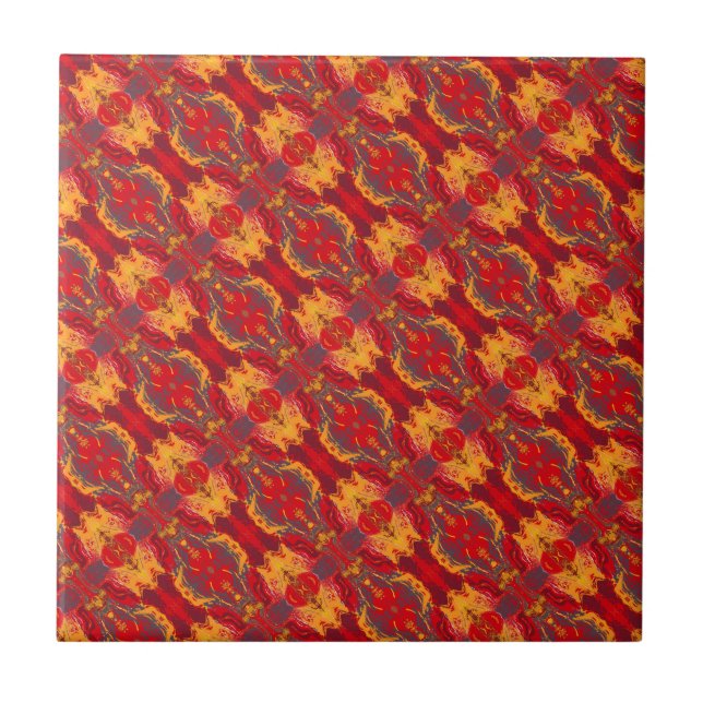 Abstract Painting Dragon Red, orange and yellow Tile (Front)