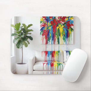 Abstract Painting Dripping Wet Paint on White Sofa Mouse Mat