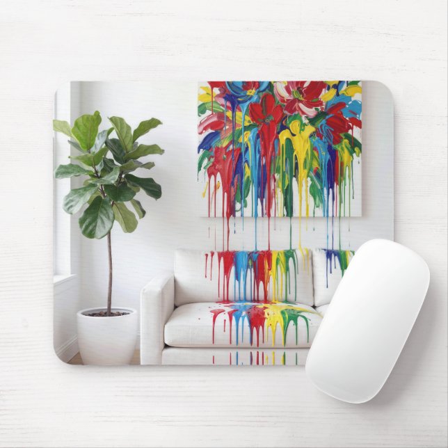 Abstract Painting Dripping Wet Paint on White Sofa Mouse Mat (With Mouse)