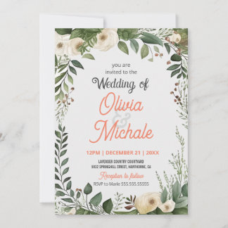Abstract Painting Floral Wedding Greenery Frame Invitation