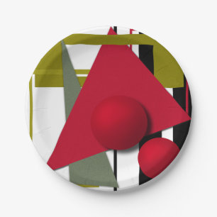 Abstract painting, geometric shapes paper plate