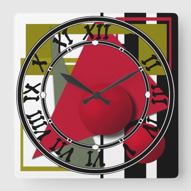Abstract painting, geometric shapes square wall clock (Front)