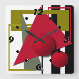 Abstract painting, geometric shapes square wall clock