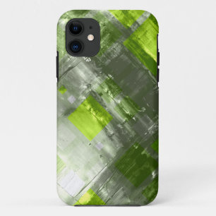 Abstract Painting   Green Grey Squares iPhone 11 Case
