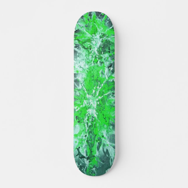 Abstract painting | green splattergrunge skateboard (Front)