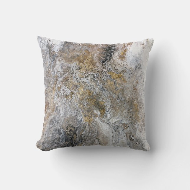 Abstract Painting Grey Black Gold White Artwork Cushion (Front)