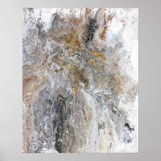 Abstract Painting Grey Black Gold White Artwork Poster | Zazzle.co.uk