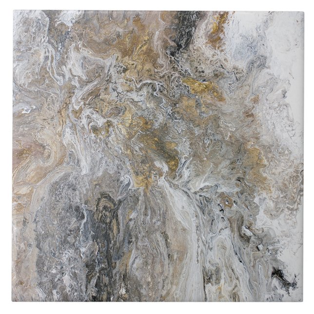 Abstract Painting Grey Black Gold White Artwork Tile (Front)