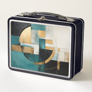 Abstract painting in black and turquoise metal lunch box